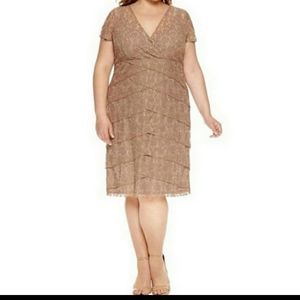 Scarlett Taupe Gold Tiered Ruffle Sheath Dress